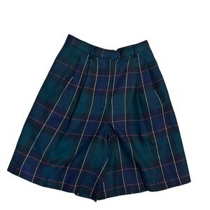 Lord & Taylor High Waist Plaid Shorts - Blue and Green 100% Wool Preppy Size 10